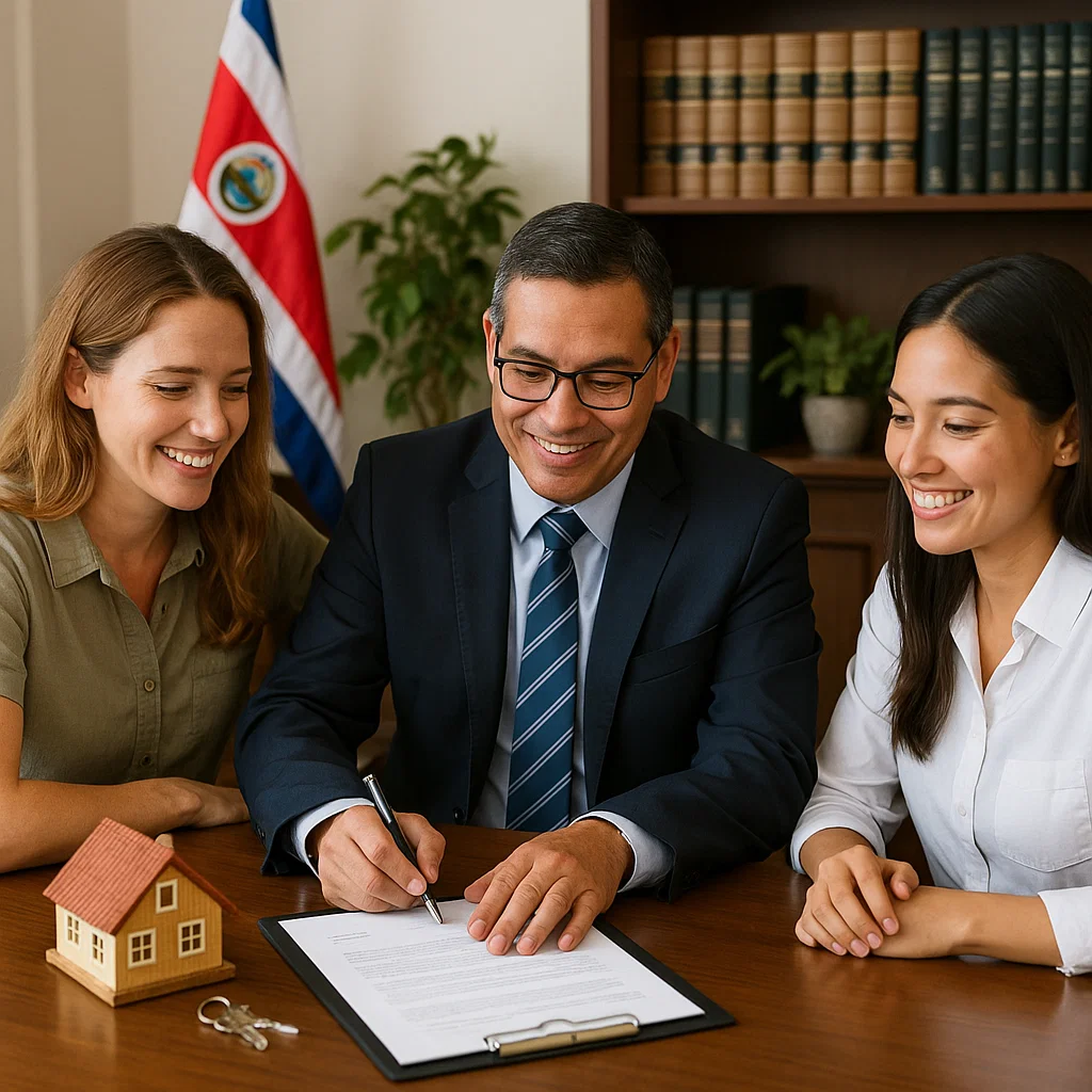 assets_task_01jx6eqqg0f5tbkh991zv3tyny_1749342278_img_0 Lawyer or notary advising clients in an office setting with a legal book on the desk.